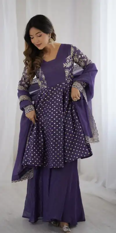 ZSR 3134 Purple Crunchy Silk Salwar Suit Perfect for Wedding, Party, Sangeet, Anniversary, Housewarming Introductory Price ₹2399. Delivery 4-6 | Jump Suits, Casual Suits, Creative suits, Designer Suits, Palazzo Suits, Party Wear Suits, Patiala Suits, Salwar suit, Straight Suits