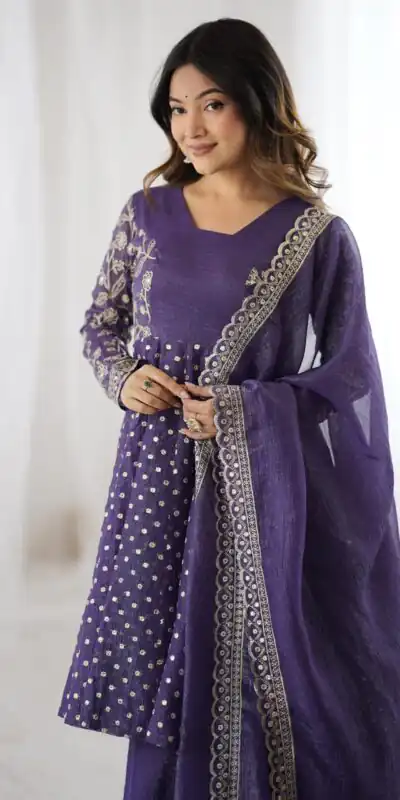 ZSR 3134 Purple Crunchy Silk Salwar Suit Perfect for Wedding, Party, Sangeet, Anniversary, Housewarming Introductory Price ₹2399. Delivery 4-6 | Jump Suits, Casual Suits, Creative suits, Designer Suits, Palazzo Suits, Party Wear Suits, Patiala Suits, Salwar suit, Straight Suits