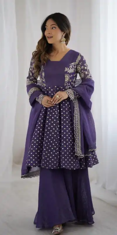 ZSR 3134 Purple Crunchy Silk Salwar Suit Perfect for Wedding, Party, Sangeet, Anniversary, Housewarming Introductory Price ₹2399. Delivery 4-6 | Jump Suits, Casual Suits, Creative suits, Designer Suits, Palazzo Suits, Party Wear Suits, Patiala Suits, Salwar suit, Straight Suits