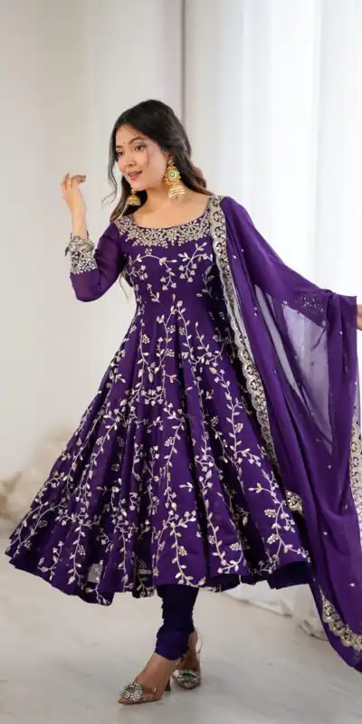 SRK 5299 Purple Georgette With Sequence Work Perfect for Wedding, Party, Lohri, Temple Visit, Ganesh Chaturthi Festive, Events, 4-6 Working Days At 2149 | Bollywood Gowns, Creative Gowns, Designer Gowns, Embroidered Gowns, Gowns, Party Wear Gowns