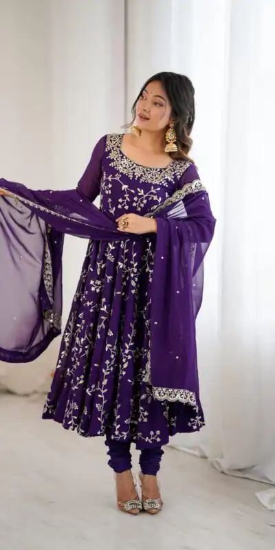 SRK 5299 Purple Georgette With Sequence Work Perfect for Wedding, Party, Lohri, Temple Visit, Ganesh Chaturthi Festive, Events, 4-6 Working Days At 2149 | Bollywood Gowns, Creative Gowns, Designer Gowns, Embroidered Gowns, Gowns, Party Wear Gowns