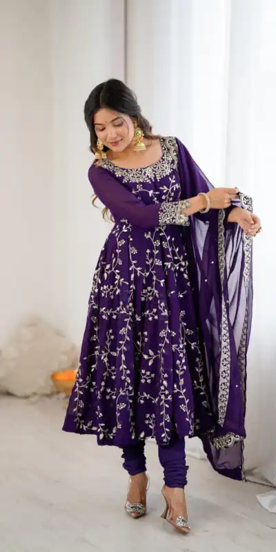 SRK 5299 Purple Georgette With Sequence Work Perfect for Wedding, Party, Lohri, Temple Visit, Ganesh Chaturthi Festive, Events, 4-6 Working Days At 2149 | Bollywood Gowns, Creative Gowns, Designer Gowns, Embroidered Gowns, Gowns, Party Wear Gowns