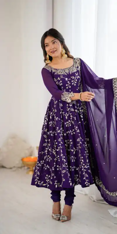 SRK 5299 Purple Georgette With Sequence Work Perfect for Wedding, Party, Lohri, Temple Visit, Ganesh Chaturthi Festive, Events, 4-6 Working Days At 2149 | Bollywood Gowns, Creative Gowns, Designer Gowns, Embroidered Gowns, Gowns, Party Wear Gowns