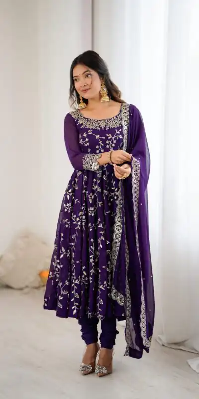 SRK 5299 Purple Georgette With Sequence Work Perfect for Wedding, Party, Lohri, Temple Visit, Ganesh Chaturthi Festive, Events, 4-6 Working Days At 2149 | Bollywood Gowns, Creative Gowns, Designer Gowns, Embroidered Gowns, Gowns, Party Wear Gowns