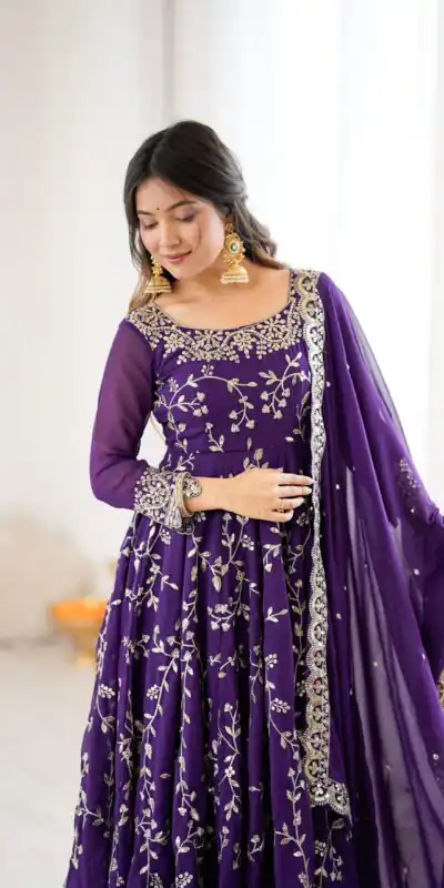 SRK 5299 Purple Georgette With Sequence Work Perfect for Wedding, Party, Lohri, Temple Visit, Ganesh Chaturthi Festive, Events, 4-6 Working Days At 2149 | Bollywood Gowns, Creative Gowns, Designer Gowns, Embroidered Gowns, Gowns, Party Wear Gowns