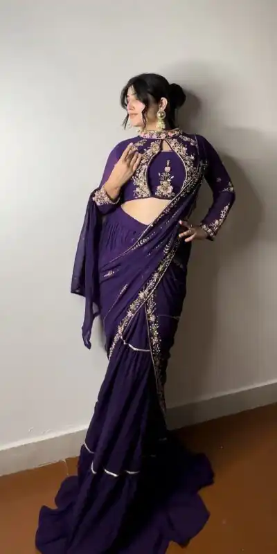 BE 280 Purple Georgette Lehenga Saree Perfect for Wedding, Party, Cultural Events, Housewarming, Ganesh Chaturthi . Affordable Price ₹2399. Delivery 4- | Bollywood Lehenga, Creative Lehenga, Designer Lehenga, Embroidered Lehenga, Lehenga, Party Wear Lehenga
