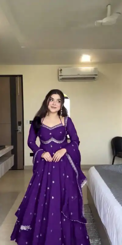 RTC 5924 Purple Georgette Thread With Sequence Gown Perfect for Wedding, Party, Reception, Holi, Eid . Available at ₹1999 only. Delivery 4-6 Working Days. | Bollywood Gowns, Creative Gowns, Designer Gowns, Embroidered Gowns, Gowns, Party Wear Gowns