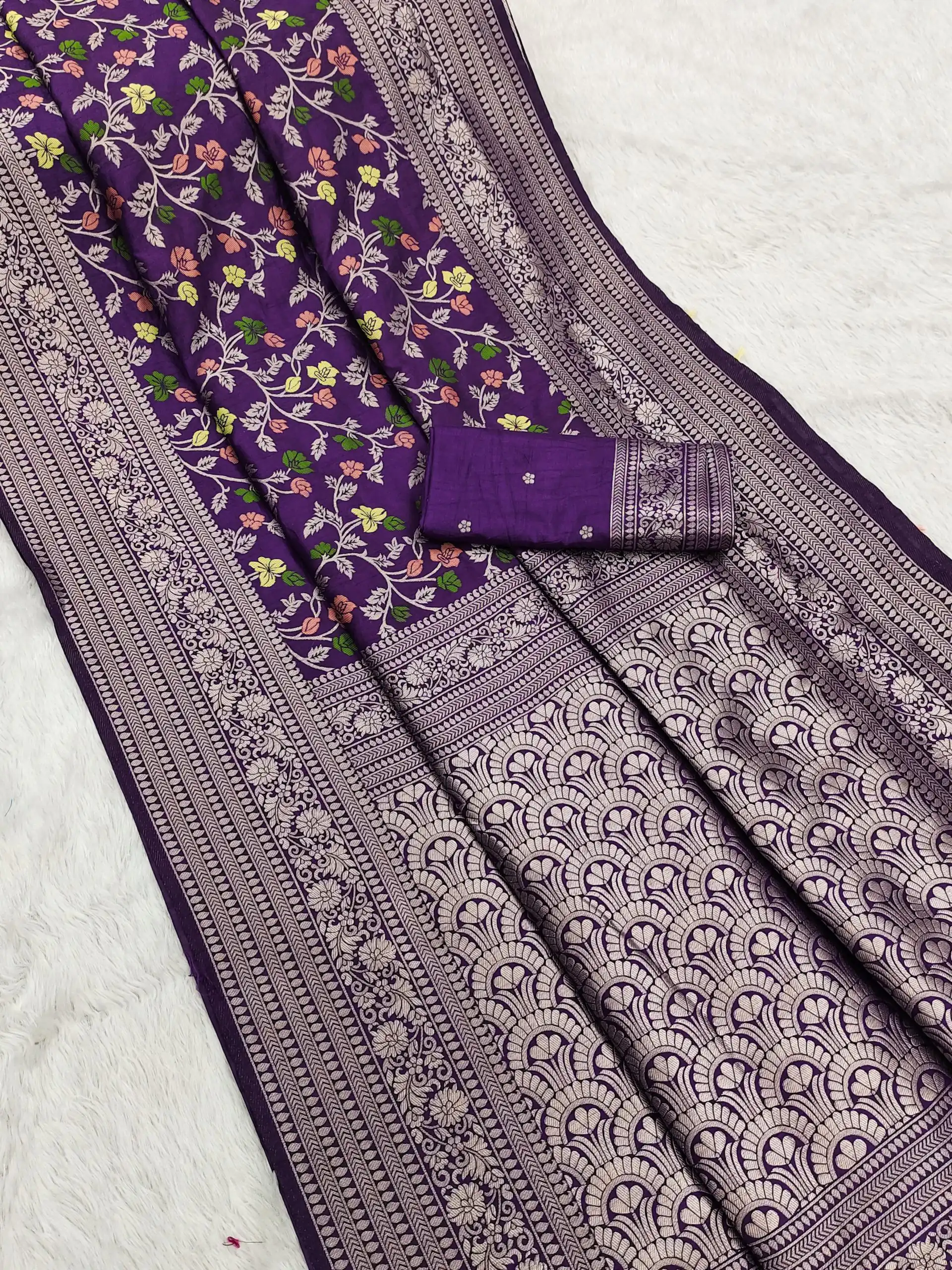 MB 96 Purple Color Khaddi Pashmina with Zari Work & Lace Work Saree . Now at just ₹1999. Delivery 4-6 Working Days. Shop now. | Bollywood Sarees, Creative Sarees, Designer Sarees, Embroidered Sarees, Ethnic Saree, Modern Digital sarees, Party Wear Sarees, Sarees