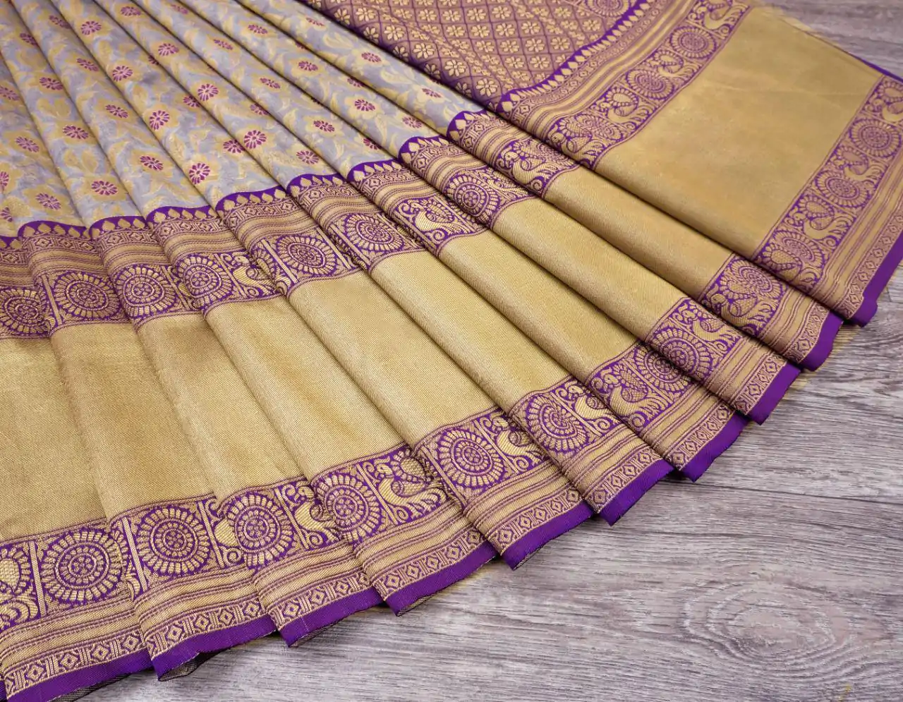 KP 3077 Purple Soft Lichi Silk Saree Perfect for Wedding, Party, Housewarming, Baby Shower, Onam . Available at ₹1599 only. Delivery 4-6 Working Da | Bollywood Sarees, Creative Sarees, Designer Sarees, Embroidered Sarees, Ethnic Saree, Modern Digital sarees, Party Wear Sarees, Sarees