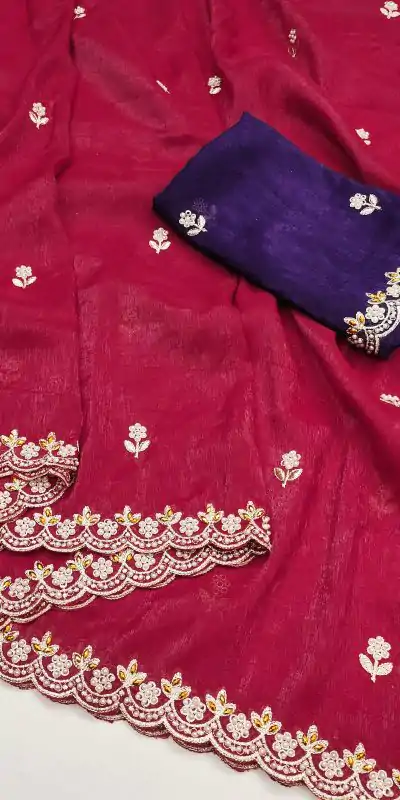 BT 1267 Red in Crunchy Chiffon Embroidery Work Saree . Wedding, Party, Festive, Events, Exclusive Offer ₹1749. Delivery 4-6 Working Days. Shop now. | Bollywood Sarees, Creative Sarees, Designer Sarees, Embroidered Sarees, Ethnic Saree, Modern Digital sarees, Party Wear Sarees, Sarees