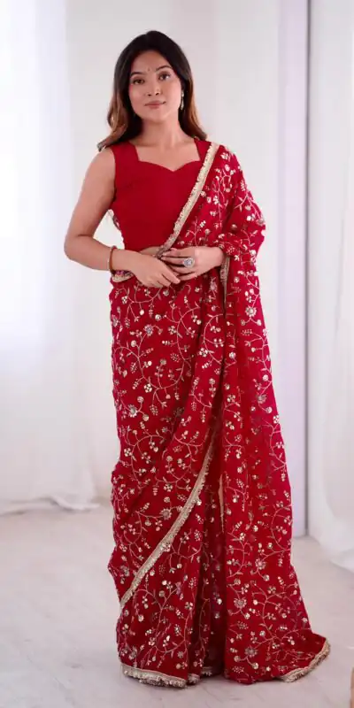 SRK 5296 Red Crunchy Silk Lace Work & Embroidery Work Saree in . Special Price ₹1799. Delivery 4-6 Working Days. Shop now. | Bollywood Sarees, Creative Sarees, Designer Sarees, Embroidered Sarees, Ethnic Saree, Modern Digital sarees, Party Wear Sarees, Sarees