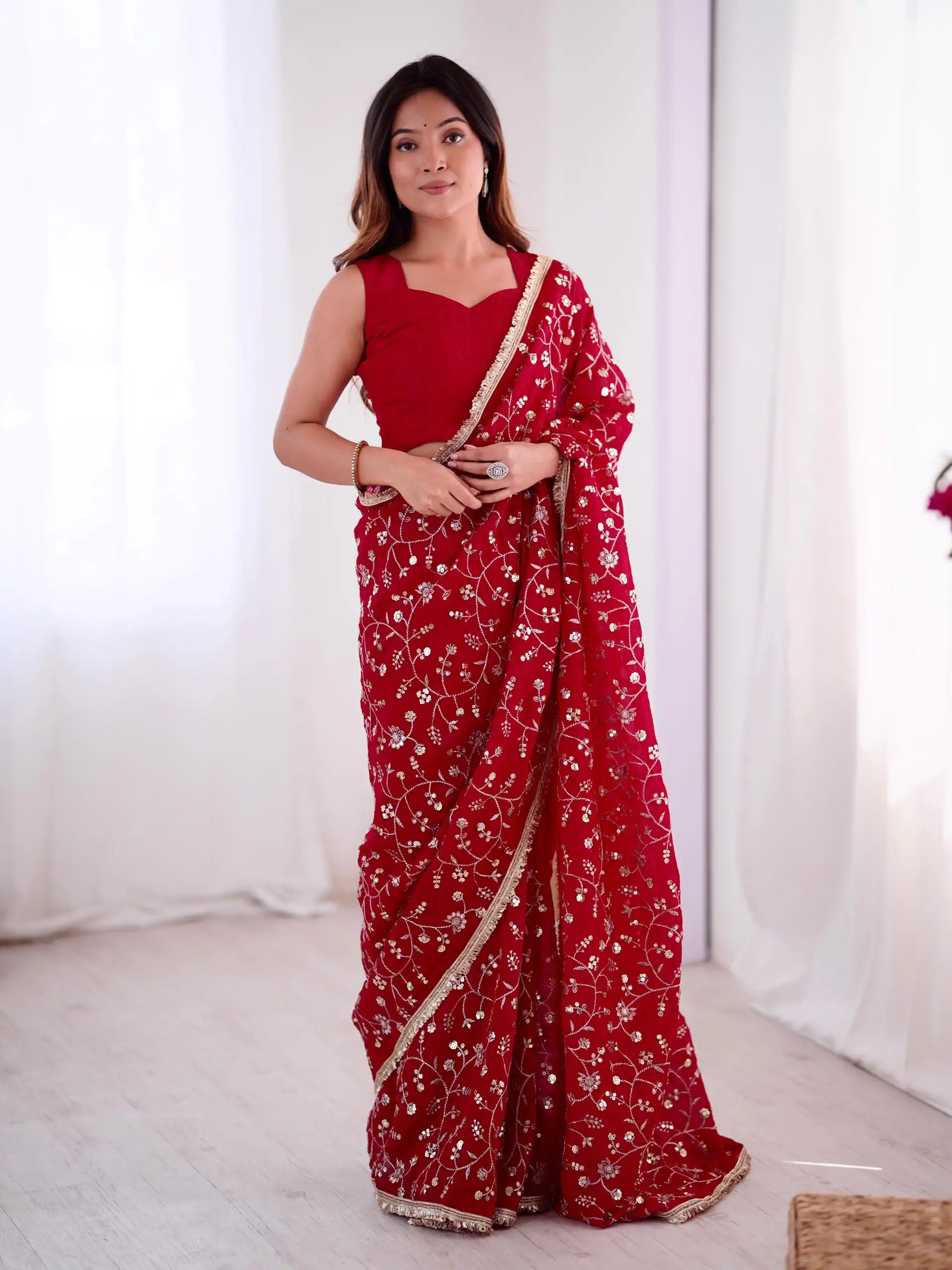 SRK 5296 Red Crunchy Silk Lace Work & Embroidery Work Saree in . Special Price ₹1799. Delivery 4-6 Working Days. Shop now. | Bollywood Sarees, Creative Sarees, Designer Sarees, Embroidered Sarees, Ethnic Saree, Modern Digital sarees, Party Wear Sarees, Sarees