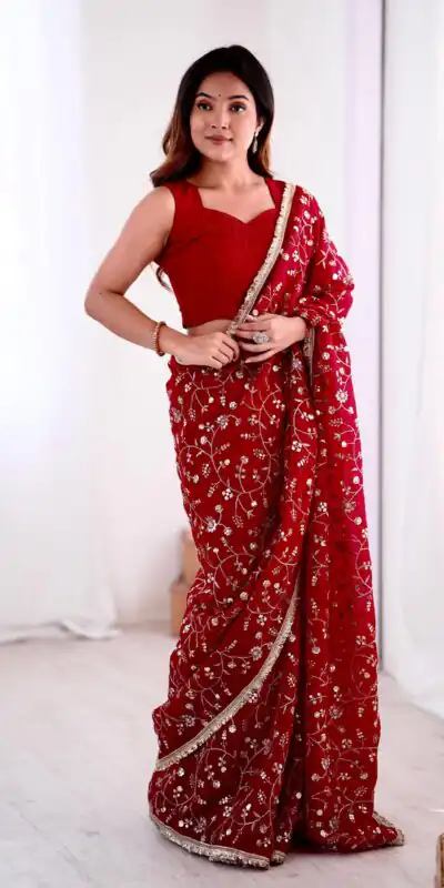 SRK 5296 Red Crunchy Silk Lace Work & Embroidery Work Saree in . Special Price ₹1799. Delivery 4-6 Working Days. Shop now. | Bollywood Sarees, Creative Sarees, Designer Sarees, Embroidered Sarees, Ethnic Saree, Modern Digital sarees, Party Wear Sarees, Sarees