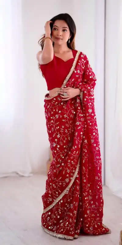 SRK 5296 Red Crunchy Silk Lace Work & Embroidery Work Saree in . Special Price ₹1799. Delivery 4-6 Working Days. Shop now. | Bollywood Sarees, Creative Sarees, Designer Sarees, Embroidered Sarees, Ethnic Saree, Modern Digital sarees, Party Wear Sarees, Sarees