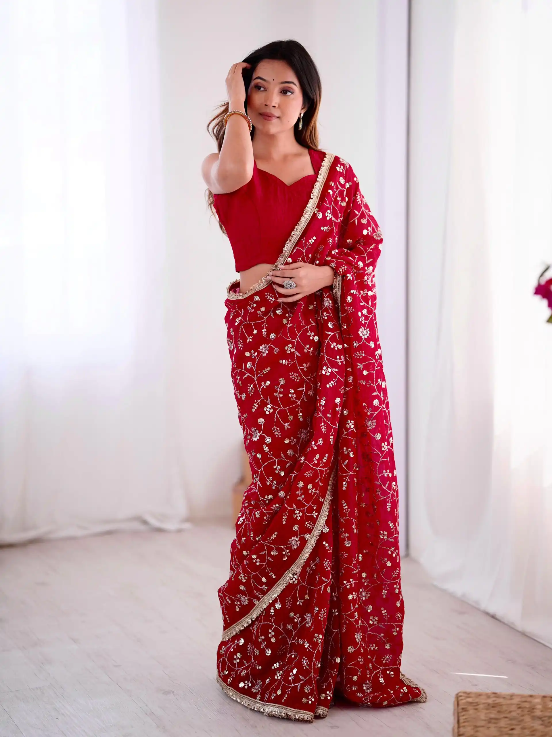 SRK 5296 Red Crunchy Silk Lace Work & Embroidery Work Saree in . Special Price ₹1799. Delivery 4-6 Working Days. Shop now. | Bollywood Sarees, Creative Sarees, Designer Sarees, Embroidered Sarees, Ethnic Saree, Modern Digital sarees, Party Wear Sarees, Sarees