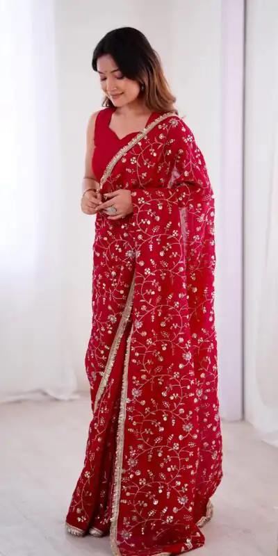 SRK 5296 Red Crunchy Silk Lace Work & Embroidery Work Saree in . Special Price ₹1799. Delivery 4-6 Working Days. Shop now. | Bollywood Sarees, Creative Sarees, Designer Sarees, Embroidered Sarees, Ethnic Saree, Modern Digital sarees, Party Wear Sarees, Sarees