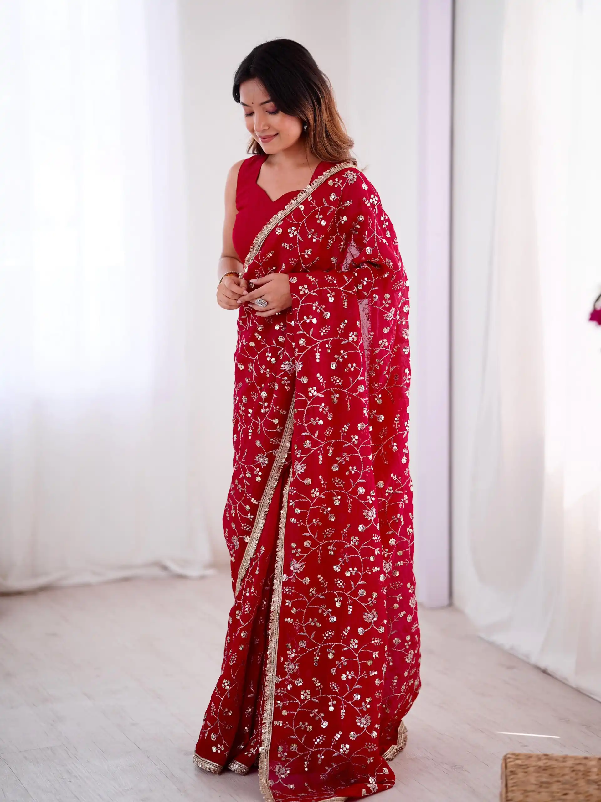 SRK 5296 Red Crunchy Silk Lace Work & Embroidery Work Saree in . Special Price ₹1799. Delivery 4-6 Working Days. Shop now. | Bollywood Sarees, Creative Sarees, Designer Sarees, Embroidered Sarees, Ethnic Saree, Modern Digital sarees, Party Wear Sarees, Sarees