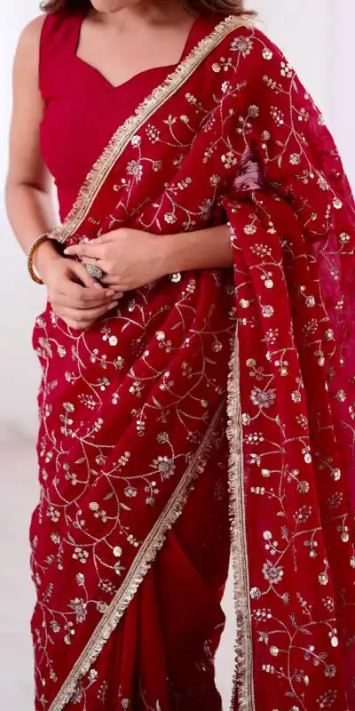 SRK 5296 Red Crunchy Silk Lace Work & Embroidery Work Saree in . Special Price ₹1799. Delivery 4-6 Working Days. Shop now. | Bollywood Sarees, Creative Sarees, Designer Sarees, Embroidered Sarees, Ethnic Saree, Modern Digital sarees, Party Wear Sarees, Sarees