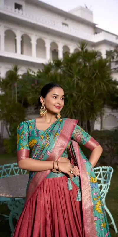 LNB 1231 Red Dola Silk Jacquard Silk Kalamkari Print & Zari Work Lehenga Choli in Best Price ₹1899. Delivery 4-6 Working Days. Shop now. | Bollywood Lehenga, Creative Lehenga, Designer Lehenga, Embroidered Lehenga, Lehenga, Party Wear Lehenga