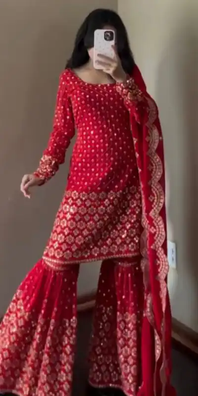 RTC 5921 Red Faux Georgette Salwarv suit with Lace Work. Wedding, Party, Festive, Events Grab it for ₹2549. Delivery 4-6 Working Days. Shop now. | Jump Suits, Tops & Bottoms, Track Suits, Trendy Wear, Casual Suits, Creative suits, Designer Suits, Palazzo Suits, Party Wear Suits, Patiala Suits, Salwar suit, Straight Suits