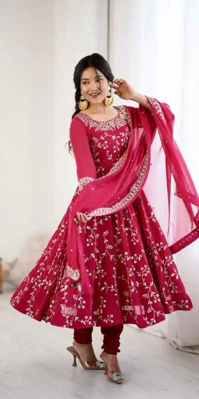SRK 5299 Red Faux Georgette With Sequence Work Perfect for Wedding, Party, Lohri, Temple Visit, Ganesh Chaturthi Festive, Events, 4-6 Working Days At 2149 | Bollywood Gowns, Creative Gowns, Designer Gowns, Embroidered Gowns, Gowns, Party Wear Gowns