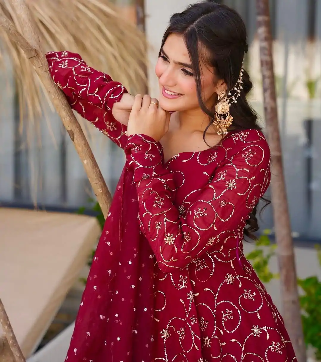 ZSR 3145 Red Faux Georgette With Embroidery Sequence Work Gown Perfect for Wedding, Party, Bridal Wear, Family Gatherings, Festival Celebrations At 2099 | Bollywood Gowns, Creative Gowns, Designer Gowns, Embroidered Gowns, Gowns, Party Wear Gowns