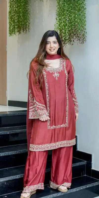 ZSR 3138 Red German Chiffon With Embroidery Work with Full Sleeve Salwar Suit Wedding, Party, Festive, Events,Now at just ₹1949. Delivery 4-6 Worki | Jump Suits, Casual Suits, Creative suits, Designer Suits, Palazzo Suits, Party Wear Suits, Patiala Suits, Salwar suit, Straight Suits