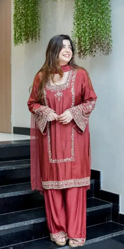 ZSR 3138 Red German Chiffon With Embroidery Work with Full Sleeve Salwar Suit Wedding, Party, Festive, Events,Now at just ₹1949. Delivery 4-6 Worki | Jump Suits, Casual Suits, Creative suits, Designer Suits, Palazzo Suits, Party Wear Suits, Patiala Suits, Salwar suit, Straight Suits