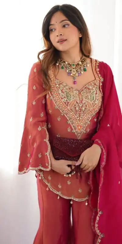 NSR 852 Red Simar Silk With Embroidery Work with Full Sleeve Salwar Suit in . Now at just ₹2099. Delivery 4-6 Working Days. Shop n | Jump Suits, Casual Suits, Creative suits, Designer Suits, Palazzo Suits, Party Wear Suits, Patiala Suits, Salwar suit, Straight Suits