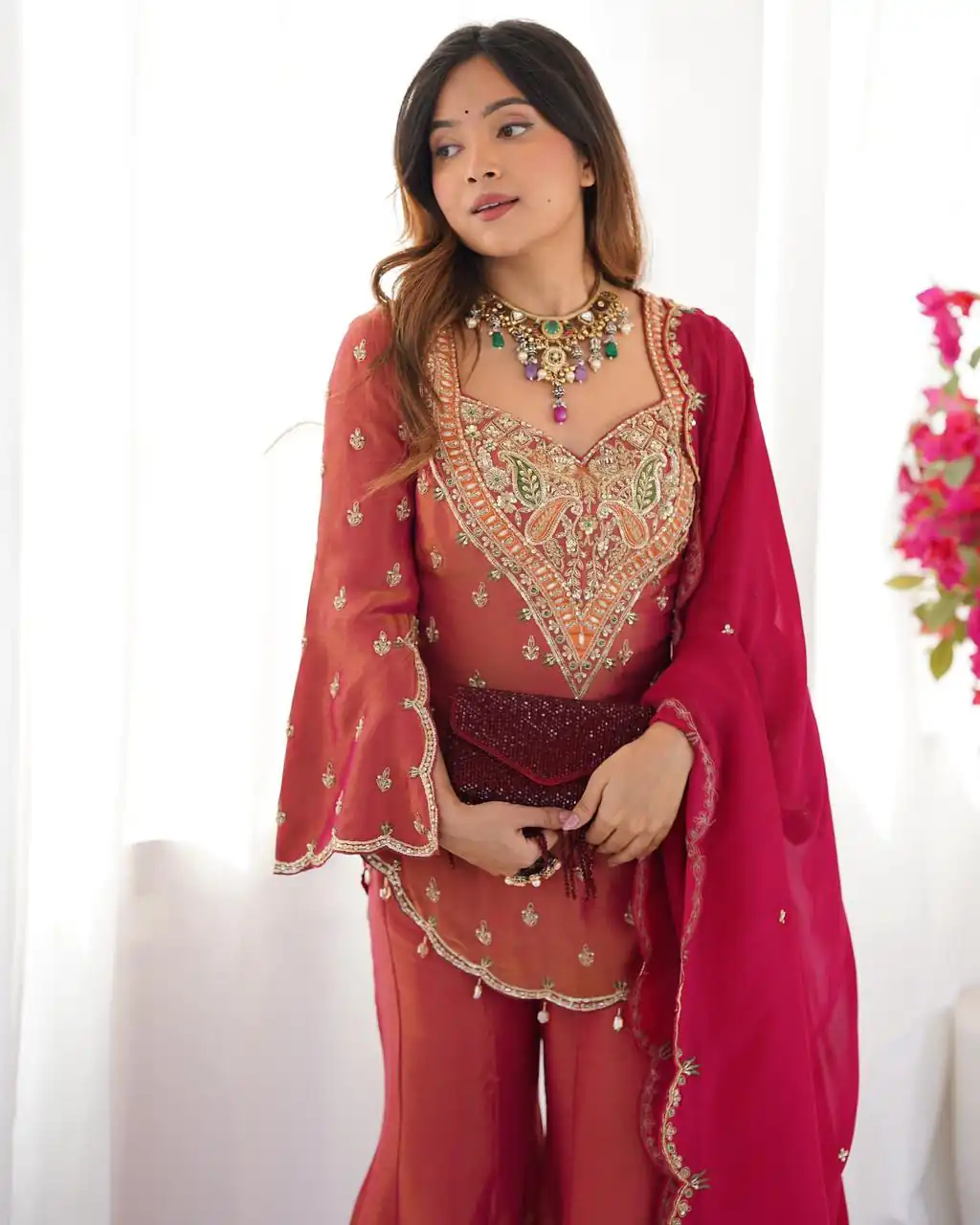 NSR 852 Red Simar Silk With Embroidery Work with Full Sleeve Salwar Suit in . Now at just ₹2099. Delivery 4-6 Working Days. Shop n | Jump Suits, Casual Suits, Creative suits, Designer Suits, Palazzo Suits, Party Wear Suits, Patiala Suits, Salwar suit, Straight Suits