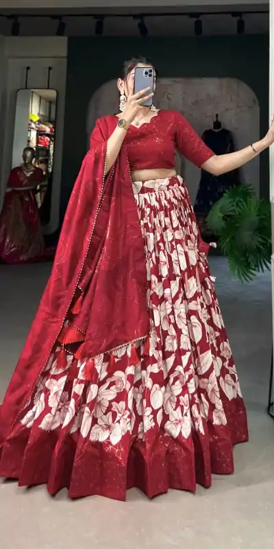 LNB 1213 Red in Tasar Silk Designer Work Lehenga Choli . Wedding, Party, Festive, Events, Special Price ₹2449. Delivery 4-6 Working Days. Shop now. | Bollywood Lehenga, Creative Lehenga, Designer Lehenga, Embroidered Lehenga, Lehenga, Party Wear Lehenga