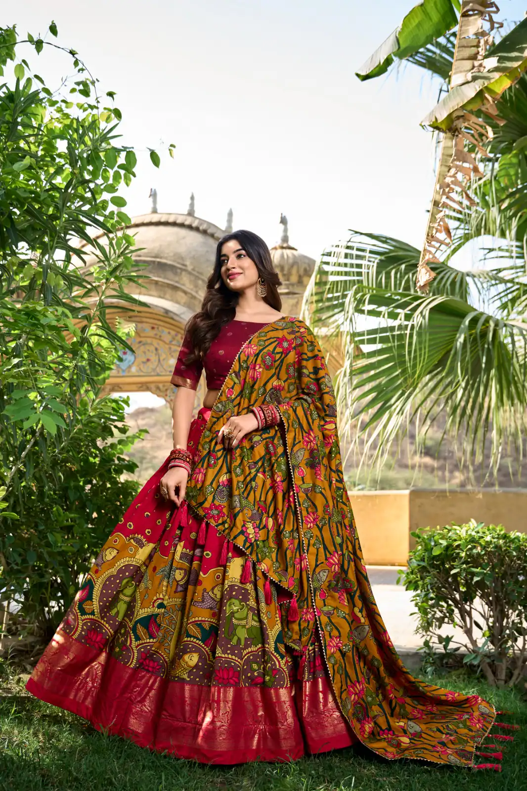LNB 1219 Red Tasar Silk With Gotta Patti Work & Kalamkari Print Lehenga Choli . Best Price ₹2449. Delivery 4-6 Working Days. Shop now. | Bollywood Lehenga, Creative Lehenga, Designer Lehenga, Embroidered Lehenga, Lehenga, Party Wear Lehenga