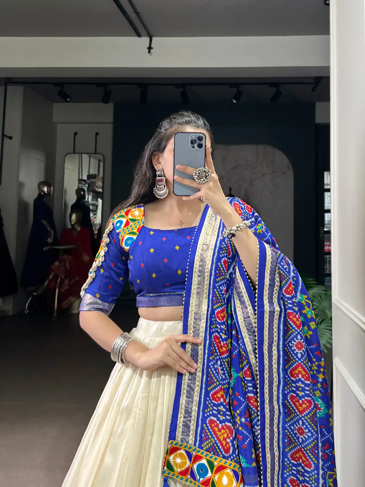 LNB 1735 Royal Blue in Tasar Silk Mirror Work & Gamthi Work Lehenga Choli . Get it for ₹2999. Delivery 4-6 Working Days. Shop now. | Bollywood Lehenga, Creative Lehenga, Designer Lehenga, Embroidered Lehenga, Lehenga, Party Wear Lehenga