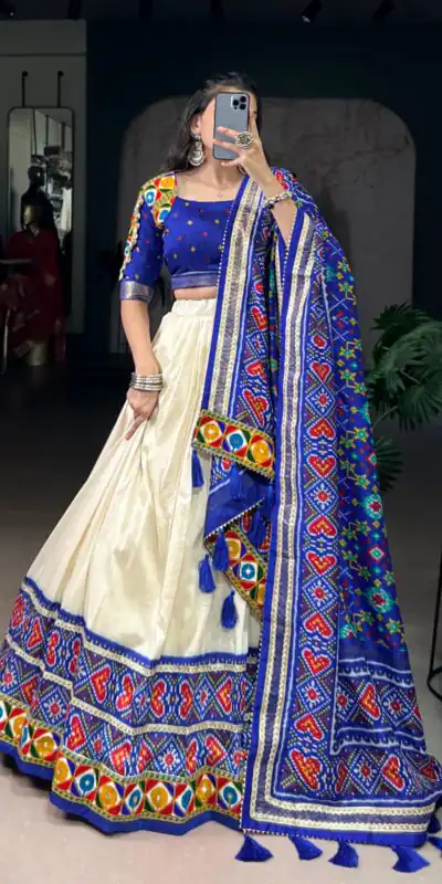 LNB 1735 Royal Blue in Tasar Silk Mirror Work & Gamthi Work Lehenga Choli . Get it for ₹2999. Delivery 4-6 Working Days. Shop now. | Bollywood Lehenga, Creative Lehenga, Designer Lehenga, Embroidered Lehenga, Lehenga, Party Wear Lehenga