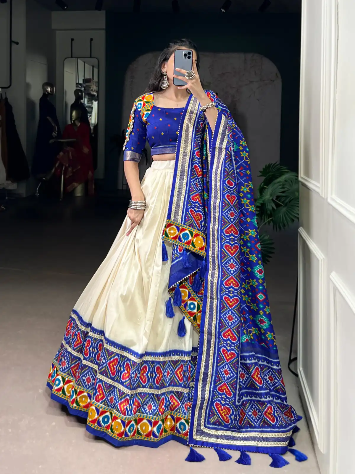LNB 1735 Royal Blue in Tasar Silk Mirror Work & Gamthi Work Lehenga Choli . Get it for ₹2999. Delivery 4-6 Working Days. Shop now. | Bollywood Lehenga, Creative Lehenga, Designer Lehenga, Embroidered Lehenga, Lehenga, Party Wear Lehenga