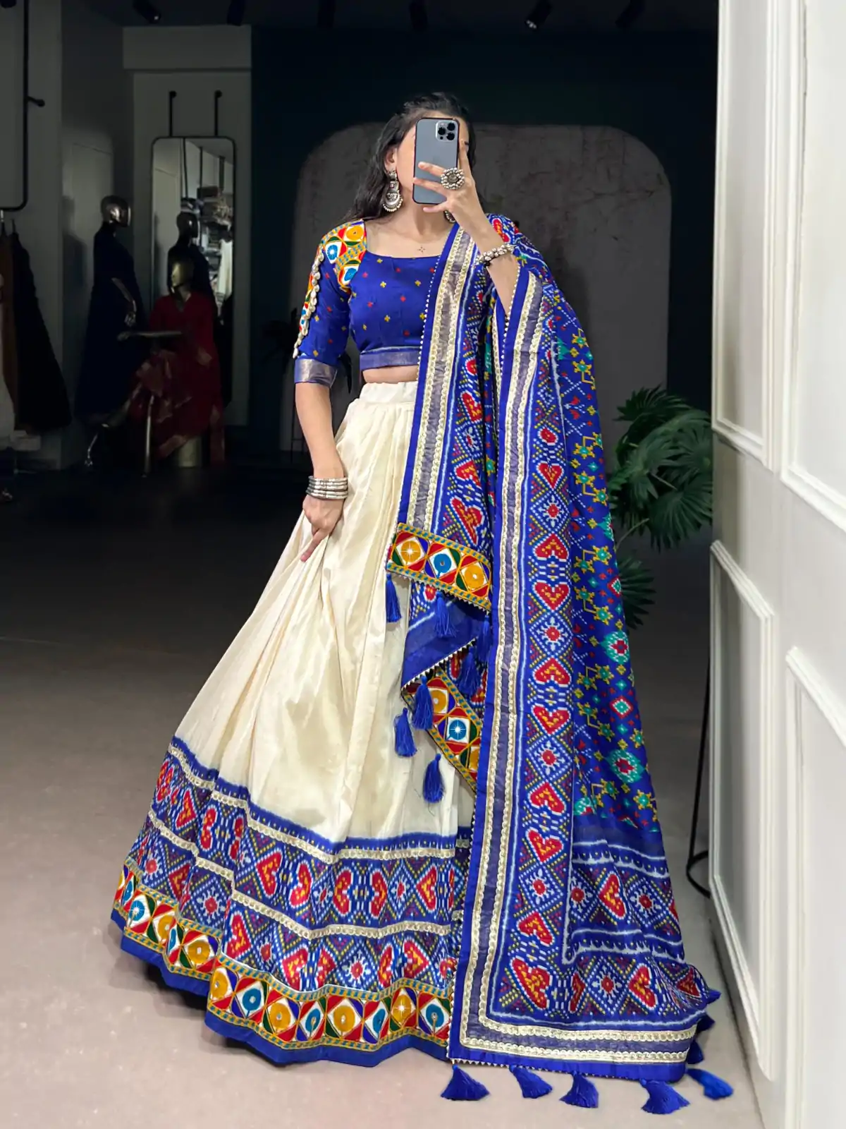 LNB 1735 Royal Blue in Tasar Silk Mirror Work & Gamthi Work Lehenga Choli . Get it for ₹2999. Delivery 4-6 Working Days. Shop now. | Bollywood Lehenga, Creative Lehenga, Designer Lehenga, Embroidered Lehenga, Lehenga, Party Wear Lehenga