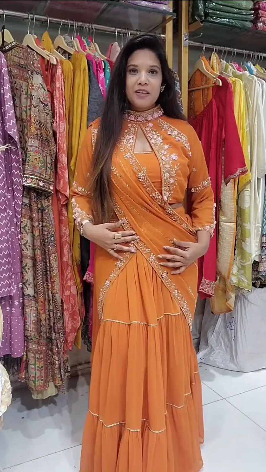 BE 280 Rust Georgette Lehenga Saree Perfect for Wedding, Party, Cultural Events, Housewarming, Ganesh Chaturthi . Affordable Price ₹2399. Delivery 4- | Bollywood Lehenga, Creative Lehenga, Designer Lehenga, Embroidered Lehenga, Lehenga, Party Wear Lehenga