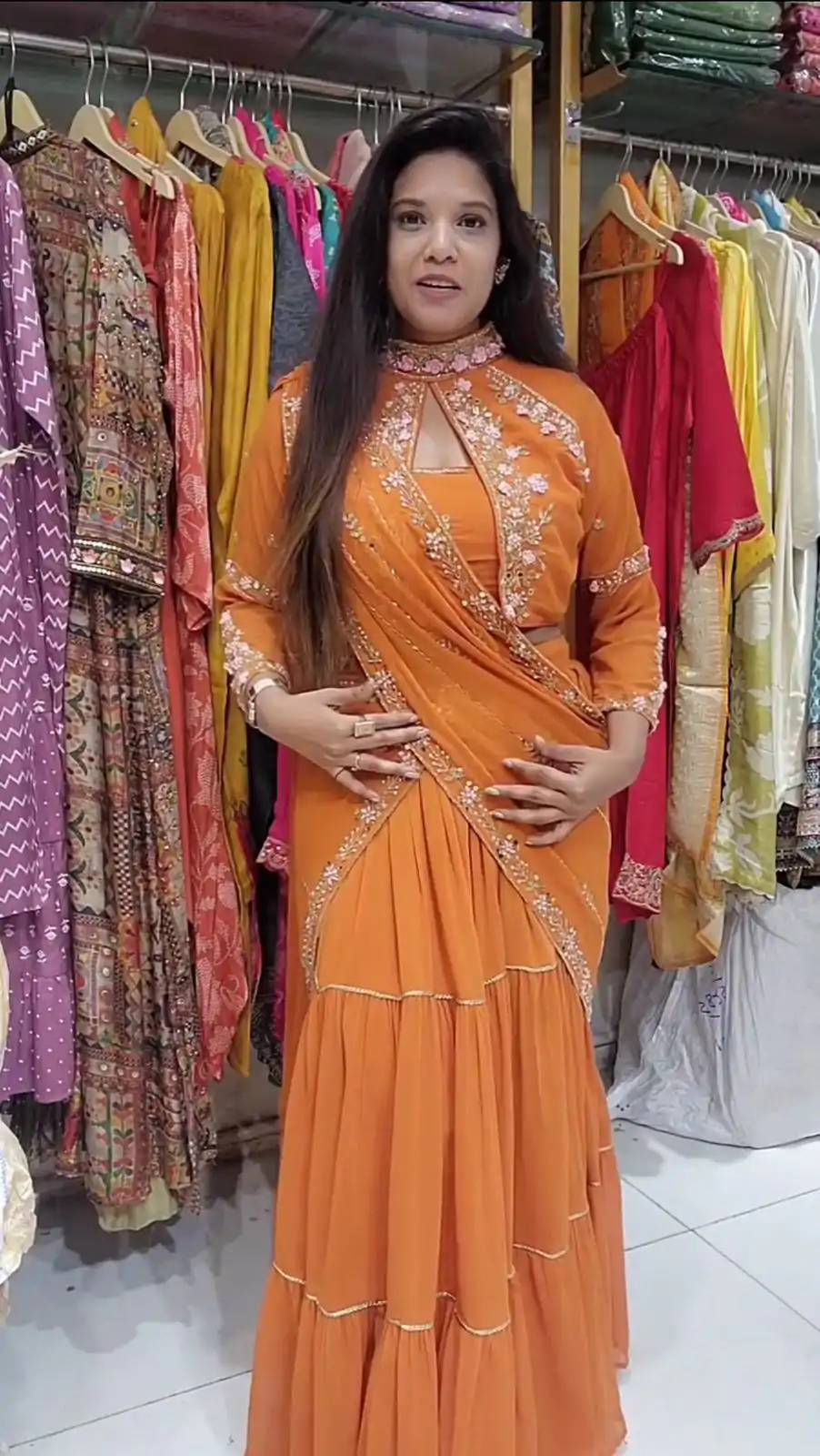 BE 280 Rust Georgette Lehenga Saree Perfect for Wedding, Party, Cultural Events, Housewarming, Ganesh Chaturthi . Affordable Price ₹2399. Delivery 4- | Bollywood Lehenga, Creative Lehenga, Designer Lehenga, Embroidered Lehenga, Lehenga, Party Wear Lehenga