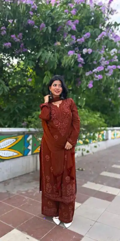 BE 394 Rust Georgette with Embroidery Work & Lace Work Salwar Suit . Available at ₹1849 only. Delivery 4-6 Working Days. Shop now. | Designer Suits, Jump Suits, Tops & Bottoms, Track Suits, Trendy Wear, Casual Suits, Creative suits, Palazzo Suits, Party Wear Suits, Patiala Suits, Salwar suit, Straight Suits