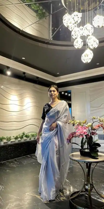 AC JIYA Silver Soft Jimmy Chuu with Lace Border & Lace Work Saree . Available at ₹3049 only. Delivery 4-6 Working Days. Shop now. | Bollywood Sarees, Creative Sarees, Designer Sarees, Embroidered Sarees, Ethnic Saree, Modern Digital sarees, Party Wear Sarees, Sarees