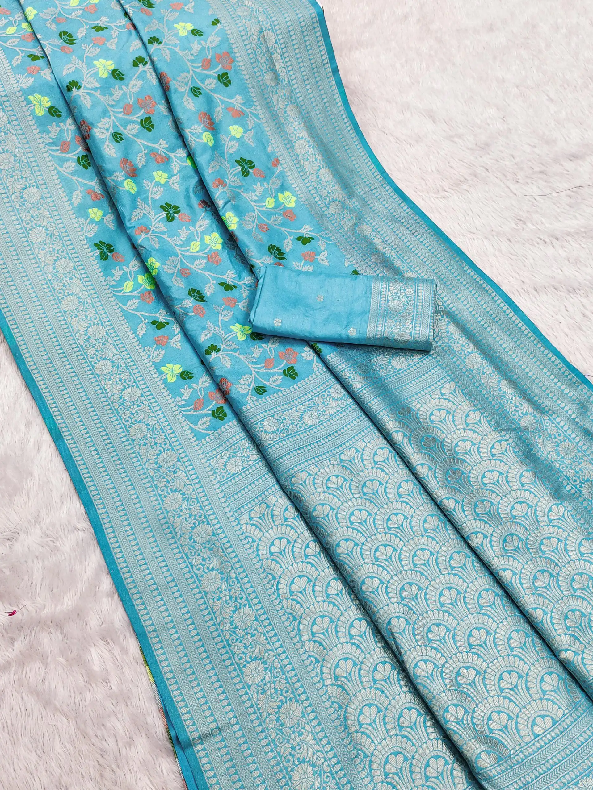 MB 96 Sky Blue Color Khaddi Pashmina with Zari Work & Lace Work Saree . Now at just ₹1999. Delivery 4-6 Working Days. Shop now. | Bollywood Sarees, Creative Sarees, Designer Sarees, Embroidered Sarees, Ethnic Saree, Modern Digital sarees, Party Wear Sarees, Sarees