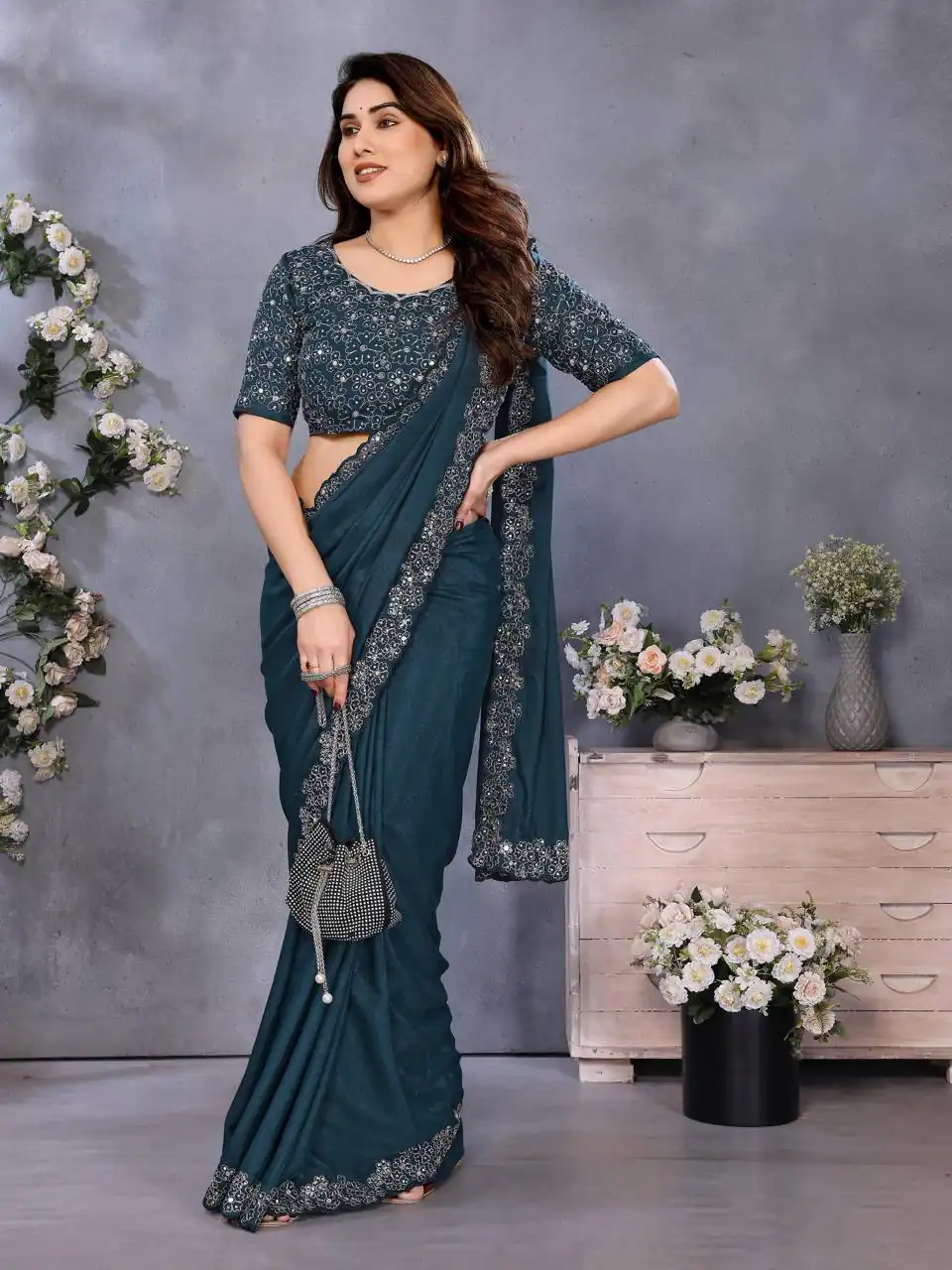 BT 12 Teal Blue Soft Star Georgette Silk with Embroidery Work & Mirror Work Saree . Exclusive Offer ₹1999. Delivery 4-6 Working Days. Shop now. | Bollywood Sarees, Creative Sarees, Designer Sarees, Embroidered Sarees, Ethnic Saree, Modern Digital sarees, Party Wear Sarees, Sarees
