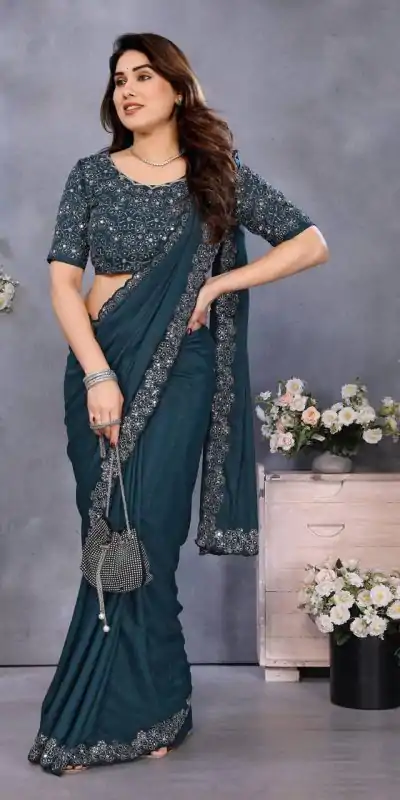 BT 12 Teal Blue Soft Star Georgette Silk with Embroidery Work & Mirror Work Saree . Exclusive Offer ₹1999. Delivery 4-6 Working Days. Shop now. | Bollywood Sarees, Creative Sarees, Designer Sarees, Embroidered Sarees, Ethnic Saree, Modern Digital sarees, Party Wear Sarees, Sarees