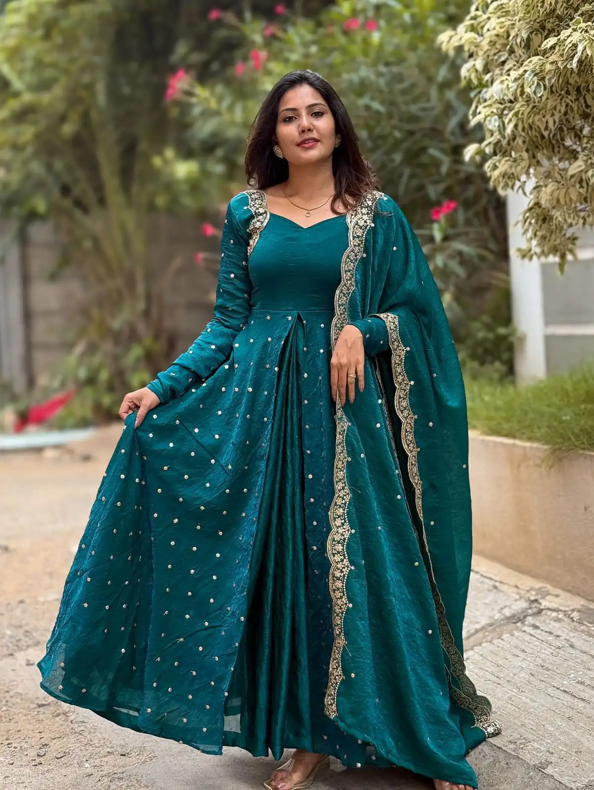 SSR 516 Teal Heavy Fandy Silk With Embroidery sequence Work Gown Perfect for Wedding, Party, Onam, Makar Sankranti, Traditional Day Special Price ₹ 2149 | Bollywood Gowns, Creative Gowns, Designer Gowns, Embroidered Gowns, Gowns, Party Wear Gowns