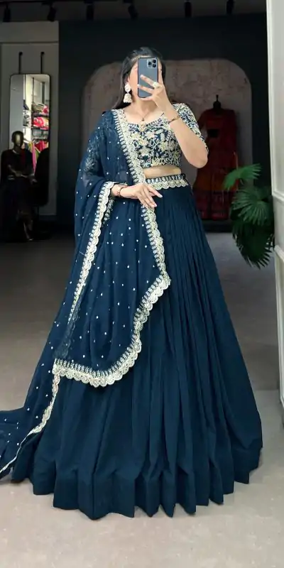 LNB 1405 Teal in Teal Georgette Sequins Work & Embroidery Work Lehenga Choli . Available at ₹3099 only. Delivery 4-6 Working Days. Shop now. | Bollywood Lehenga, Creative Lehenga, Designer Lehenga, Embroidered Lehenga, Lehenga, Party Wear Lehenga