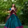 Teal Poly Cotton Lace Work Zari Lehenga Choli