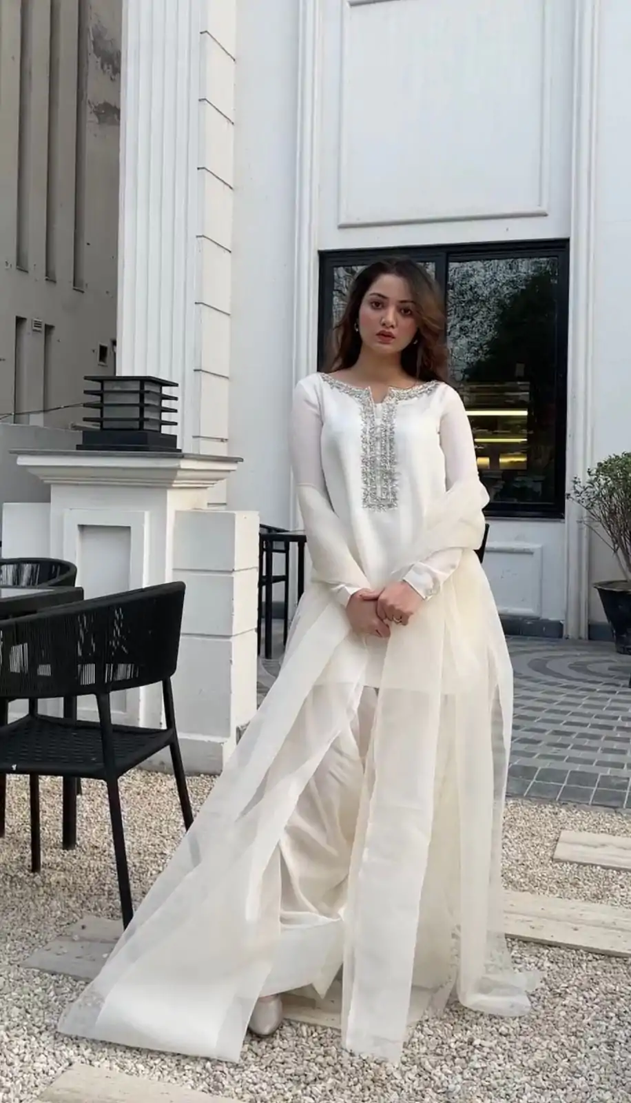 SRK 5252 White Faux Georgette Embroidery Work & Bead Work Salwar Suit . Wedding, Party, Festive, Events, Now at just ₹1499 | Jump Suits, Casual Suits, Creative suits, Designer Suits, Palazzo Suits, Party Wear Suits, Patiala Suits, Salwar suit, Straight Suits