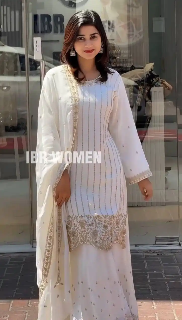 DC 105 White Color Fox Georgette with Embroidery Work Salwar Suit . Now at just ₹1949. Delivery 4-6 Working Days. Shop now. | Designer Suits, Jump Suits, Tops & Bottoms, Track Suits, Trendy Wear, Casual Suits, Creative suits, Palazzo Suits, Party Wear Suits, Patiala Suits, Salwar suit, Straight Suits