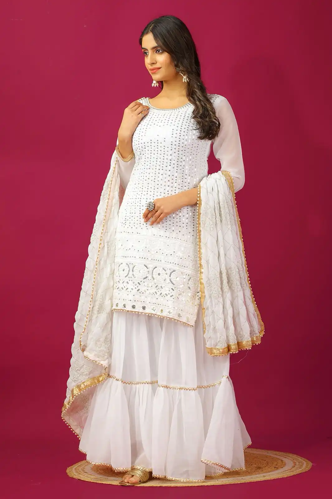SR 1671 White Georgette Salwar Suit Perfect for Wedding, Party, Cultural Events, Temple Visit, Lohri Now at just ₹1799. Delivery 4-6 Working Days. | Jump Suits, Tops & Bottoms, Track Suits, Trendy Wear, Casual Suits, Creative suits, Designer Suits, Palazzo Suits, Party Wear Suits, Patiala Suits, Salwar suit, Straight Suits
