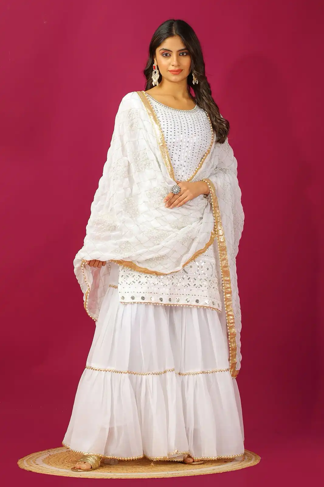 SR 1671 White Georgette Salwar Suit Perfect for Wedding, Party, Cultural Events, Temple Visit, Lohri Now at just ₹1799. Delivery 4-6 Working Days. | Jump Suits, Tops & Bottoms, Track Suits, Trendy Wear, Casual Suits, Creative suits, Designer Suits, Palazzo Suits, Party Wear Suits, Patiala Suits, Salwar suit, Straight Suits
